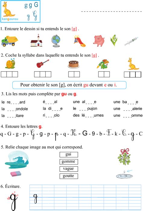 Crucigrama: La letra G y el grafema Gu - Educación Infantil