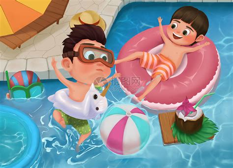 儿童夏日游泳插画图片下载-正版图片401368243-摄图网