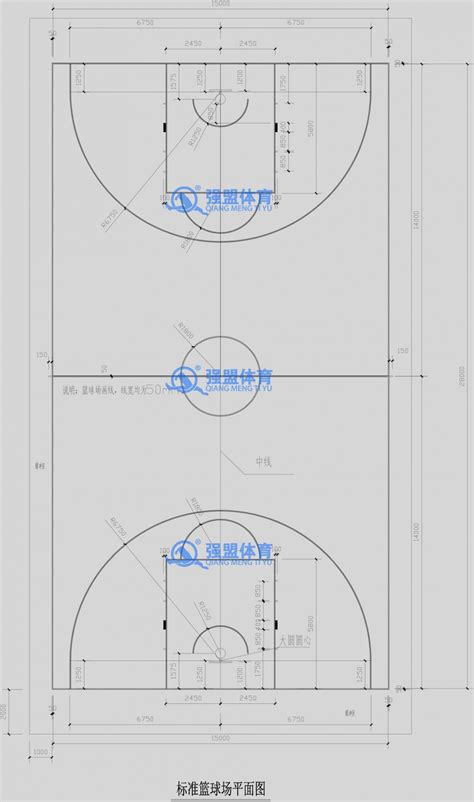 篮球场标准尺寸规格配色图--长沙迈乐体育设施有限公司