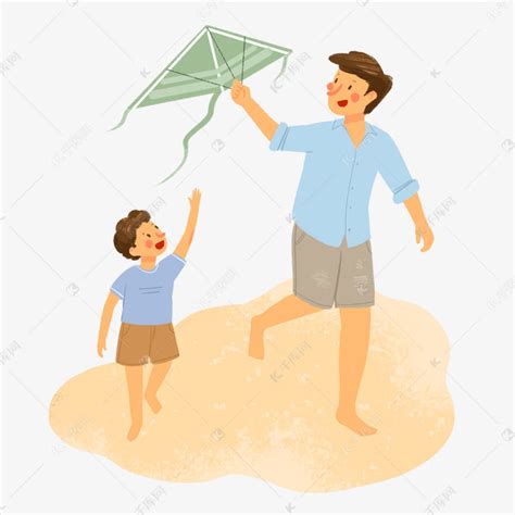 父亲节和儿子一起放风筝玩耍的父亲素材图片免费下载-千库网