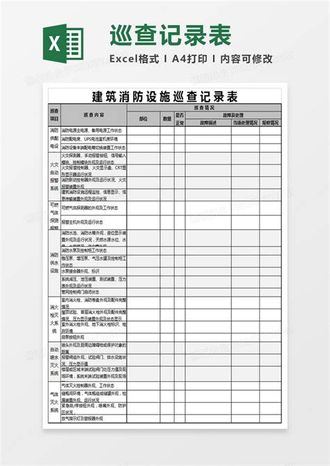 消防设施巡查记录表模板下载_记录表_图客巴巴