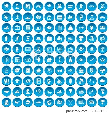 100 insurance icons set blue - Stock Illustration [35108126] - PIXTA