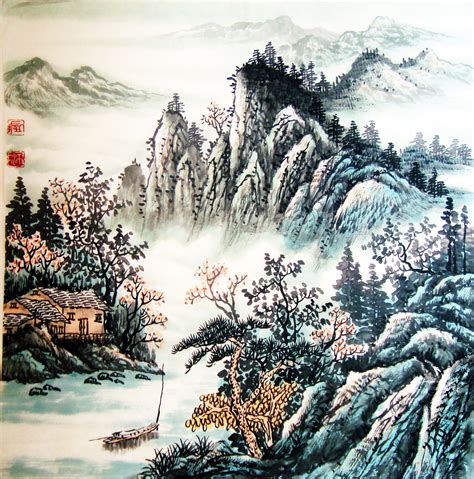 四尺条幅，名家山水，国画精品-精品书画,一手货源,木微画院名家书画真迹