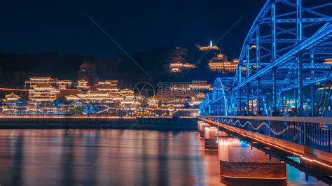 兰州中山桥夜景高清图片下载-正版图片501232309-摄图网