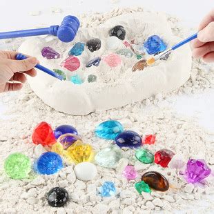 儿童科教益智考古化石挖掘宝石宝藏玩具 diy敲打石膏盲盒挖水晶-阿里巴巴