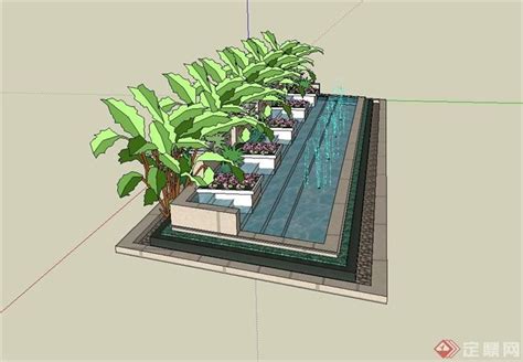 某现代风格长方形喷泉水池设计su模型