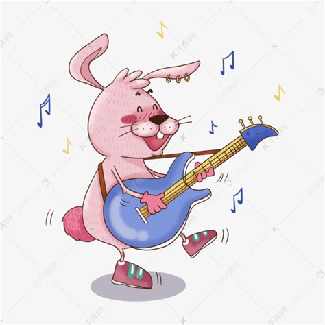 可爱的粉色兔子弹贝斯动物音乐家素材图片免费下载-千库网