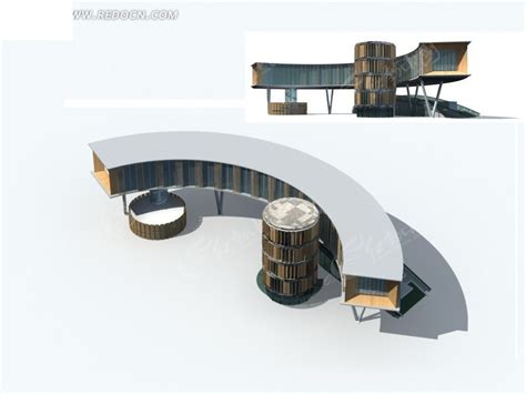时尚现代风格弧形公共建筑3D立体模型3dmax素材免费下载_红动中国