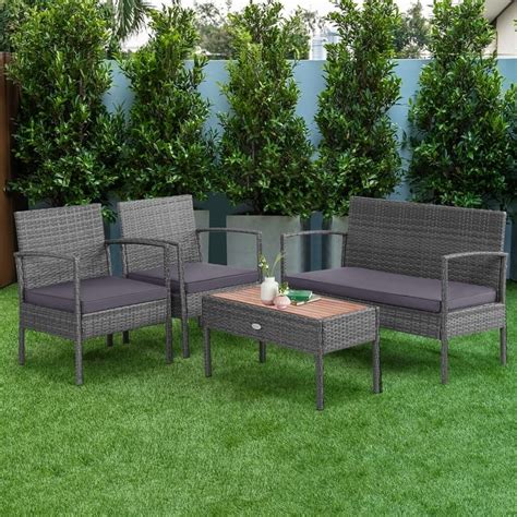 Costway 8PCS Patio Rattan Furniture Set Cushioned Chair Wooden - See ...