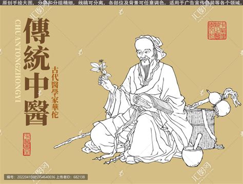 古代名医华佗线描画像,美术绘画,其他设计,设计模板,汇图网www.huitu.com
