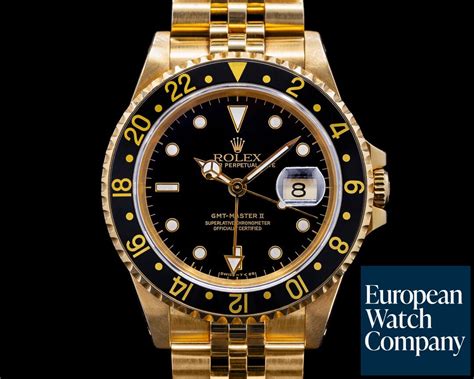 18k Gold Mens Rolex GMT Master II 16718 Ruby and Diamond Dial Watch