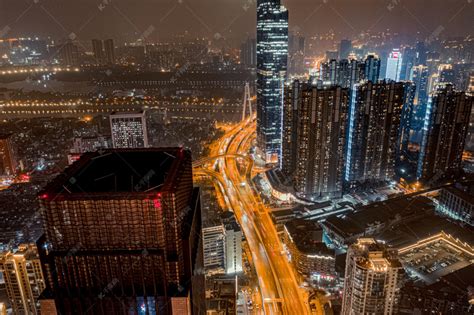 武汉城市交通夜晚交通宝丰路立交航拍摄影图配图高清摄影大图-千库网