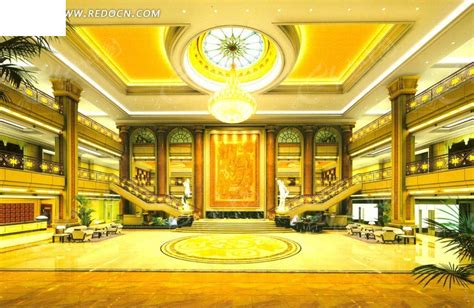 金碧辉煌的贵气酒店大堂设计效果图3dmax素材免费下载_红动中国