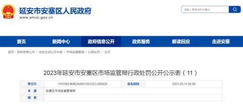 2023年陕西省延安市安塞区市场监管局行政处罚公开公示表（11）-中国质量新闻网