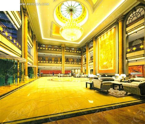 金碧辉煌的高级酒店大堂设计效果图3dmax素材免费下载_红动中国