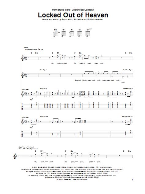 Bruno Mars "Locked Out Of Heaven" Sheet Music PDF Notes, Chords | Rock ...