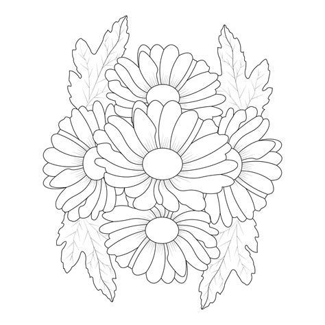 Daisy Flower Coloring Page And Book Line Art Vector 19902710 Vector Art ...