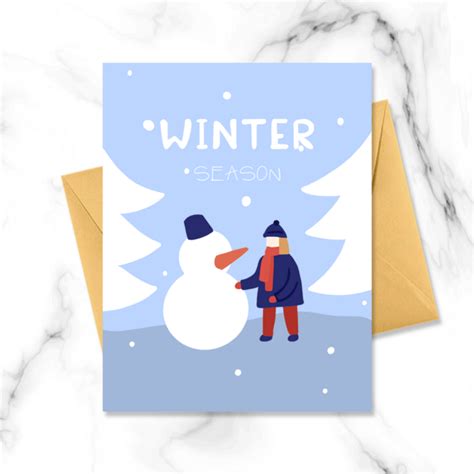 寒冷冬天堆雪人可爱卡片海报模板下载-千库网