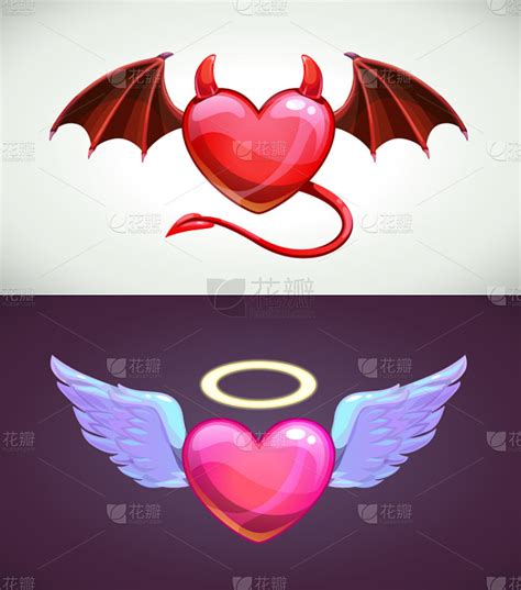 恶魔,符号,概念,天使,动物心脏,背景分离,热情,浪漫,魔鬼,翅膀