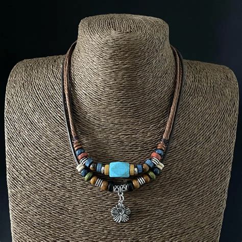 原创设计开发 欧美饰品 绿松石镶嵌多层项链 质感镶嵌宝石项链-阿里巴巴