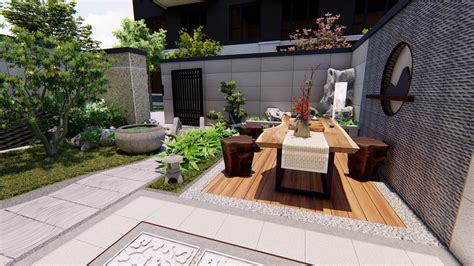 新中式庭院景观 - 效果图交流区-建E室内设计网