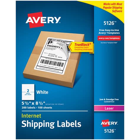 Avery 5126 5 1/2" x 8 1/2" White Shipping Labels - 200/Box