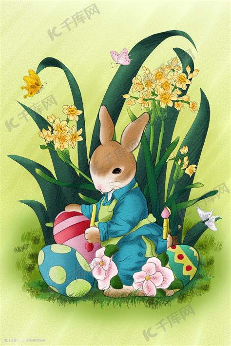 复活节复活兔彩蛋春天西方节日植物兔子卡通插画图片-千库网