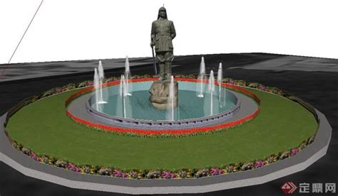 现代雕塑喷泉花坛景观SU模型