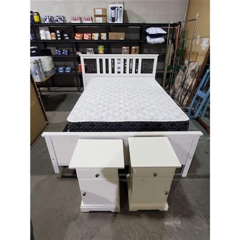 White Bedroom Set - Queen Size Bed Frame, Head and Foot Board & 2 Side ...