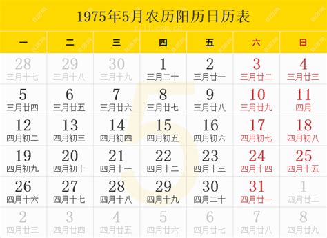1975年农历阳历表,1975年日历表,1975年黄历 - 日历网