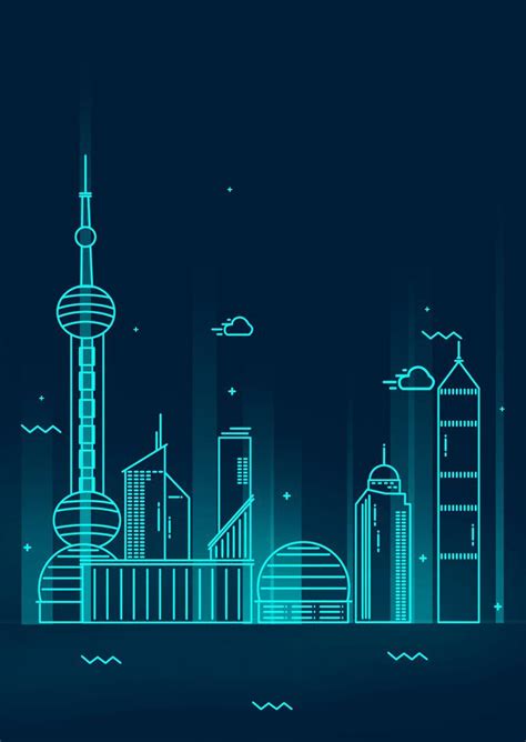 12个极简风线条国际城市北京上海地标建筑扁平化夜景荧光PSD设计素材 - NicePSD 优质设计素材下载站