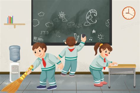 开学季教室打扫卫生卡通插画图片素材下载_psd格式_熊猫办公