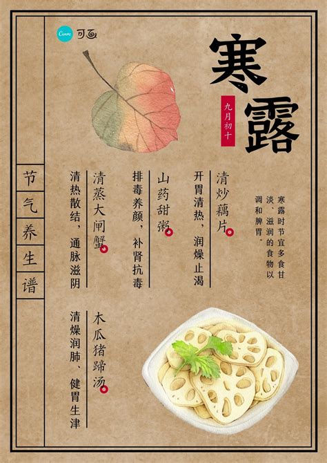 黄白色莲藕养生食谱寒露节气创意中文海报 - 模板 - Canva可画