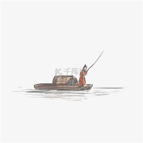 古风划桨水墨渔船素材图片免费下载-千库网