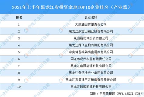 产业地产投资情报：2021年上半年黑龙江省投资拿地TOP10企业排名（产业篇）-中商情报网