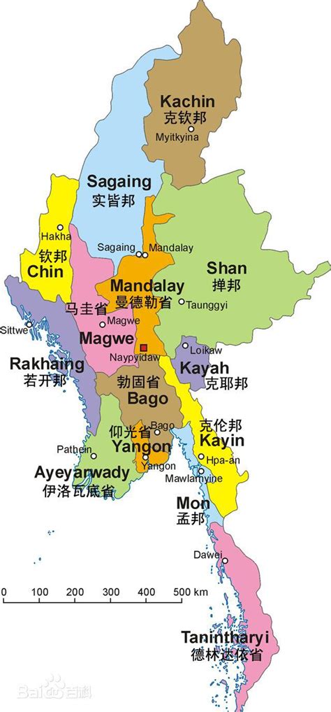 缅甸行政区划图图片
