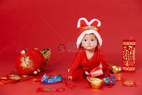 可爱婴儿新年春节装扮高清图片下载-正版图片501807031-摄图网