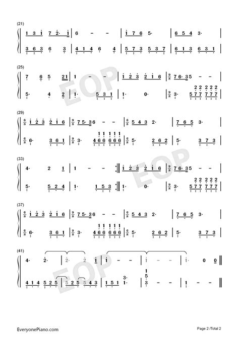 我和我的祖国简谱、五线谱对应版双手简谱预览2-钢琴谱文件（五线谱、双手简谱、数字谱、Midi、PDF）免费下载