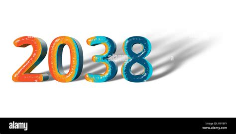 3D Number Year 2038 joyful hopeful colors and white background Stock ...