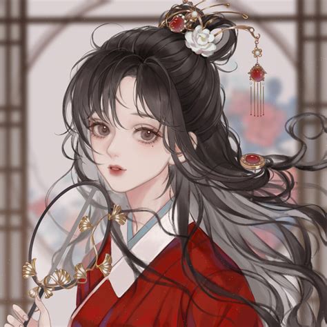 红发女生古风头像图片