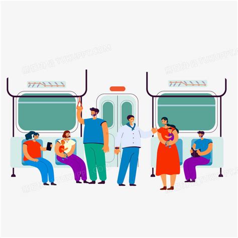 手绘公交地铁给抱小孩的乘客让座PNG图片素材下载_手绘PNG_熊猫办公