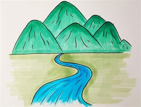 高山流水的简笔画怎么画，高山流水的简笔画步骤教程-黄鹤楼动漫