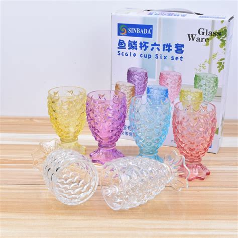 批发炫彩鱼鳞杯六件套 彩色美人鱼水杯套装 透明玻璃水杯礼品-阿里巴巴