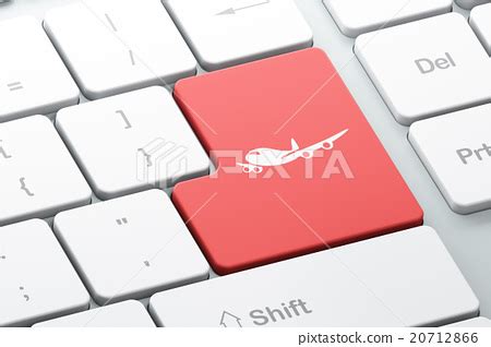 Tourism concept: Airplane on computer keyboard - Stock Illustration ...