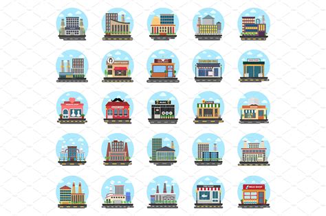 UI图标商店和建筑物的平面图标 50 Store and Buildings Flat Icons-变色鱼
