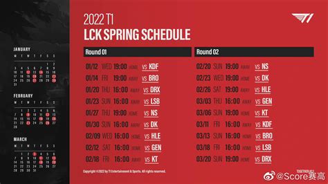 T1发布2022 LCK 春季赛 赛程表