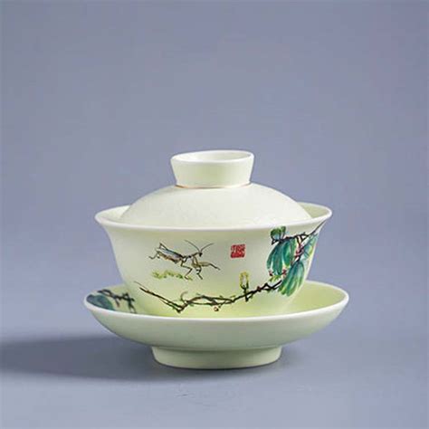 景德镇陶瓷盖碗 家用单个不烫手白瓷茶杯 手绘功夫茶具大图片 - 景德镇陶瓷网