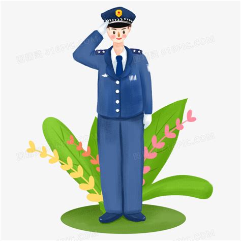 手绘警察敬礼形象插画元素图片免费下载_PNG素材_编号192iwq3l0_图精灵