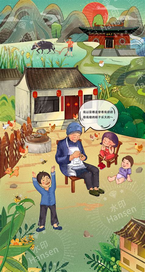 卡通手绘乡村生活之丰收女农插画图片-千库网