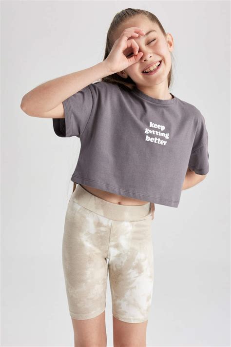 Grey GIRLS & TEENS Girl Crop Short Sleeve T-Shirt 2798579 | DeFacto